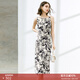 顏域收腰氣質(zhì)連衣裙2024新款女夏季優(yōu)雅印花裙子中長(cháng)款圓領(lǐng)吊帶裙 白花 XL/42