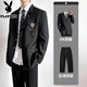 花花公子（PLAYBOY）日系dk制服西裝外套男春季高級感痞帥寬松休閑西服套裝學(xué)生jk班服 黑色 【送金屬徽章】 XL 【建議120-135斤】