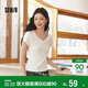 森馬（Semir）短袖T恤女夏季短款V領(lǐng)半開(kāi)襟套頭衫緊身正肩2026上衣109326100046