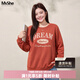 MsShe【撞色植絨印花衛衣】大碼女裝2026春裝胖mm巨好看寬松上衣 焦糖色現貨 4XL