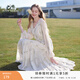 香影法式碎花v領(lǐng)長(cháng)袖連衣裙女2026春季新款溫柔收腰中長(cháng)款a字紗裙 鷺白 S