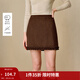 茵曼2025秋冬女裝新款甜美木耳邊羊毛呢子半身裙顯瘦A字短款短裙 深咖紅 M