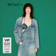 MO&Co.春秋手工編織鑲邊小香風(fēng)短廓形牛仔夾克外套摩安珂 牛仔藍色 M 165