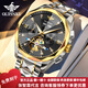 歐品客瑞士認證品牌2026新款手表男全自動(dòng)機械表夜光防水鎢鋼雙日歷男表 鋼帶間黑【終身質(zhì)?！棵赓M刻字