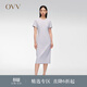 OVV春夏熱賣(mài)女裝基礎直筒通勤休閑小圓領(lǐng)短袖連衣裙 粉紫（凈色）03 M