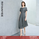 顏域灰色天絲短袖連衣裙女2026夏季新款顯瘦中長(cháng)款收腰高級感裙子 灰色 XL