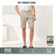 By Creations柏品春夏新款棉麻短褲男士商務(wù)雙褶廓爾格休閑褲干爽透氣五分褲子 亞麻原色 52