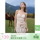 三彩2025春季新款緞面印花吊帶連衣裙法式開(kāi)叉修身長(cháng)裙F