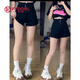妃衣度（FYDOUL）黑色高腰牛仔短褲女夏季薄款大碼胖mm顯瘦遮肚小個(gè)子a字闊腿熱褲 黑色 S