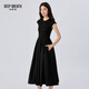 深呼吸DEEP BREATH女裝天絲棉小飛袖收腰中長(cháng)款連衣裙A500334 A500335 黑-常規 S (2)