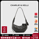 CHARLIE&KELLI品牌女士包包新款小眾單肩斜挎包高級感通勤包牛角包女包生日禮物 黑灰色【生日禮物送女友送老婆】