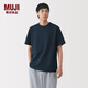 MUJI 男式 水洗 粗棉線(xiàn) 圓領(lǐng)短袖T恤 男士打底衫26年春夏 AB1PNA6S 深藏青色 L (175/100A)