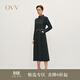 OVV秋冬熱賣(mài)女裝牛仔翻領(lǐng)羊毛隨附腰帶長(cháng)袖休閑連衣裙 藏青 M