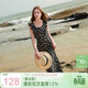 三彩2025夏季新款U領(lǐng)浪漫碎花雪紡裙印花大擺連衣裙長(cháng)裙M