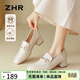 ZHR頭層牛皮單鞋女通勤風(fēng)粗跟皮鞋女方頭樂(lè )福鞋兩穿女鞋 KM01 米色38