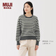 MUJI 女式 羊毛可水洗 中針距 圓領(lǐng)毛衣 女款針織衫25年冬季 女裝 炭灰色條紋 S (155/80A)