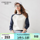 科蒙博卡2024秋季新款桑蠶絲針織長(cháng)袖T恤女時(shí)尚圓領(lǐng)撞色插肩上衣 黛色 L
