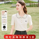 百圖betu女裝春夏新款T恤復古學(xué)院POLO領(lǐng)顯瘦短袖T恤女2403T16 淺杏色 M