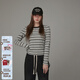 CHUU條紋T恤女秋季新款小櫻桃繡花打底衫辣妹內搭復工休閑上衣 灰色 均碼