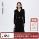 朗姿絲絨V領(lǐng)收腰A字赫本風(fēng)禮服裙優(yōu)雅顯瘦連衣裙女冬季新款 黑色 2XL