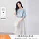香影中袖襯衫女圓領(lǐng)2025夏裝新款慵懶泡泡袖氣質(zhì)淑女寬松藍色上衣 套裝 襯衫+半裙 M 160/84A/95-110斤