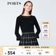 PORTS寶姿商場(chǎng)同款針織衫女 新品女裝簡(jiǎn)約圓領(lǐng)拼接套頭針織衫 黑色 L