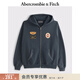 Abercrombie & Fitch美式復古抓絨經(jīng)典百搭連帽拉鏈開(kāi)衫衛衣外套25秋冬男裝122-5729 藍色 M (180/100A)