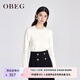 OBEG歐碧倩冬季新復古回潮羊毛提花羊毛針織衫套頭打底衫50444513 米白 S /160/36