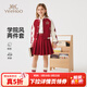 英氏（YEEHOO）兒童套裝女童上下裝春季時(shí)尚淑女學(xué)院風(fēng)衣服春裝新款洋氣中大童裝 學(xué)院百褶徽章 車(chē)厘子紅+車(chē)厘子紅 140