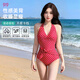 9i9泳衣紅韻波點(diǎn)性感掛脖露背綁帶比基尼連體三角度假緊身泳裝S81