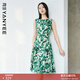 顏域氣質(zhì)圓領(lǐng)碎花無(wú)袖連衣裙女春裝2025年新款收腰減齡印花背心裙 綠花 2XL 44