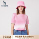 哈吉斯（HAZZYS）女裝 夏季款條紋顯瘦上衣休閑圓領(lǐng)短袖t恤女ASTSE03BE53 梅紅色RF L (165/88A 40)