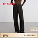 EP雅瑩休閑褲女 顯瘦加厚仿牛仔彎刀褲 微絨磨毛直筒褲 商場(chǎng)同款6462A 咖啡色 內里磨毛 M