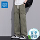 真維斯（Jeanswest）純棉休閑褲男美式工裝春夏新款寬松直筒多口袋立體裁剪潮牌長(cháng)褲 軍綠色 XL