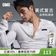 OMG運動(dòng)老錢(qián)風(fēng)坑條肌理亨利領(lǐng)長(cháng)袖T恤男修身健身訓練服休閑上衣毛邊 本白 XL