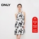 ONLY夏季時(shí)尚潮流短款掛脖系帶收腰連衣裙女|124207077 H1D 富利達紋黑白 M (165) 84A