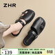 ZHR拖鞋女外穿夏季時(shí)尚平底包頭涼拖通勤簡(jiǎn)約軟底半拖女KN103黑色37