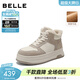 百麗（Belle）撞色高幫鞋女冬季新款商場(chǎng)同款厚底增高加絨休閑板鞋E6T1DDD5 米色/灰-薄絨 38 (240mm)