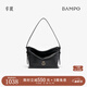 半坡飾族（bampo）新款包包小綿綿頭層牛皮手抓紋小包時(shí)尚高級感女包單肩斜挎包 墨碳黑（升級拉鏈款）