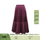 兩三事絲絨半身裙春季女黑色百褶裙裙子復古半裙長(cháng)裙 開(kāi)心自轉體 酒紅色 厚款 S