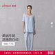 愛(ài)慕睡衣女夏季莫代爾涼感帶杯短袖分身家居服套裝