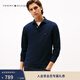Tommy Hilfiger【純色修身】秋冬男裝商務(wù)休閑通勤小繡標翻領(lǐng)長(cháng)袖T恤POLO衫 藏青色DW5 2XL