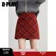 DPLAY【惠品】2025秋季氣質(zhì)紅色半身裙女短款格子裙加厚A字短裙 圣誕紅 S