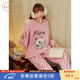 果殼（Gukoo）睡衣女冬季迪士尼瑪麗貓聯(lián)名毛絨保暖甜美豹紋女士家居服套裝D 蜜桃柚套裝 M
