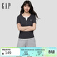 蓋璞（GAP）女裝2026春季新款純棉logo刺繡假兩件捏褶亨利領(lǐng)短袖T恤858945