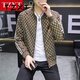 TZXT潮牌輕奢高檔薄款立領(lǐng)夾克男士修身春秋新款休閑帥氣印花長(cháng)袖外套 卡其 6105 3XL 145-160斤