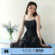 樂(lè )町精致吊帶連衣裙飄逸仙女長(cháng)裙香風(fēng)氣質(zhì)內搭連衣裙 黑色(現貨) M