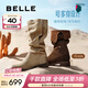 百麗（Belle）吳千語(yǔ)同款荒野來(lái)信西部靴女冬季新款商場(chǎng)絨面堆堆長(cháng)靴3QFC3DG5 淺啡色長(cháng)筒-單里【吳千語(yǔ)同款】 37 (235mm)