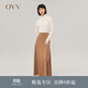 OVV秋冬熱賣(mài)女裝簡(jiǎn)潔經(jīng)典不對稱(chēng)柔軟舒適針織羊毛A字半身裙 駝色A7 L