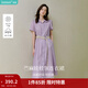 茵曼（INMAN）【苧麻】法式娃娃領(lǐng)連衣裙女裝2026夏季新品泡泡袖裙子 冰蘭紫 S
